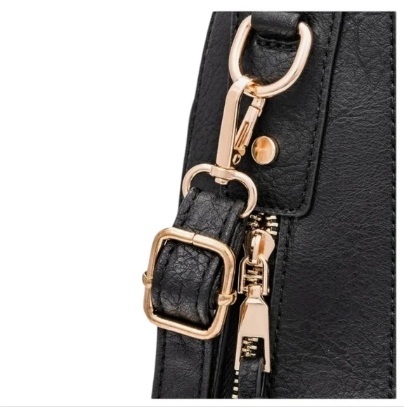 Black Vegan Leather Crossbody Shoulder Bag  NWT - Picture 4 of 12